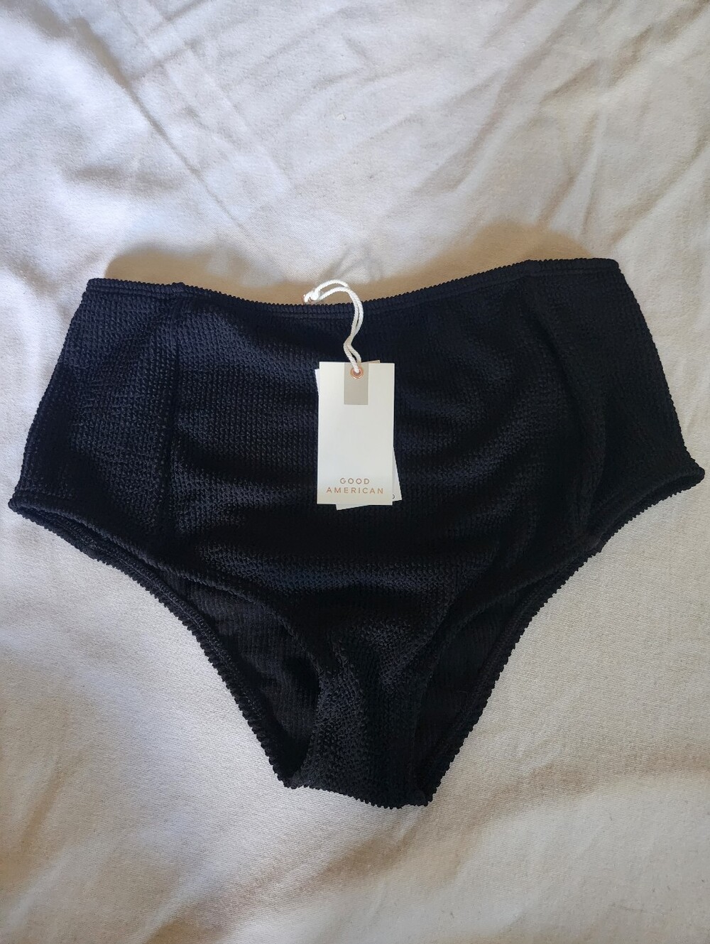 Good American NWT Black Textured Bikini Bottom Size 1/2 High Waist Swim
